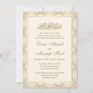 Islamische Hochzeit mit Cream und Gold Einladung