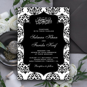 Islamische Hochzeit mit schwarzen und weißen Damas Einladung