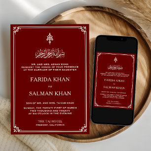 Islamische Hochzeit mit traditionellem Rot und Cre Einladung