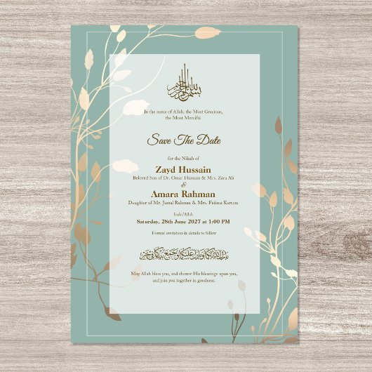 Islamische Hochzeit | Salbeigrün & Gold Save The Date