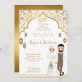 Islamische Hochzeitseinladung Gold mit Brautpaar Einladung (Vorne/Hinten)