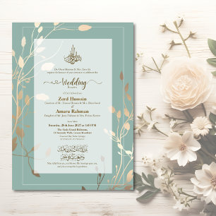 Islamische Hochzeitseinladung   Salbeigrün & Gold Acryleinladungen