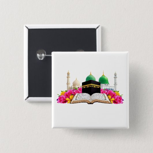 Islamische Kunst Koran mit Moschee und Rose Button (Vorne & Hinten)