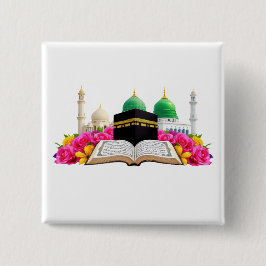 Islamische Kunst Koran mit Moschee und Rose Button