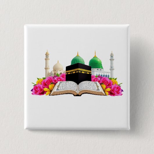 Islamische Kunst Koran mit Moschee und Rose Button (Vorderseite)