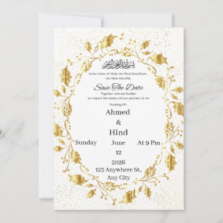 Islamische Luxus-Goldblatt-Save-the-Date-Karten Einladung