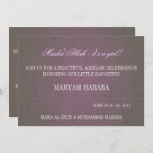 Islamische Mashallah Islamische Kleinkind lila Vin Einladung (Vorne/Hinten)