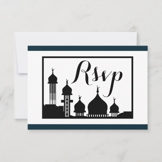 Islamische Moschee-Silhouette Hochzeit RSVP Karte (Vorderseite)