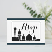 Islamische Moschee-Silhouette Hochzeit RSVP Karte (Stehend Vorderseite)