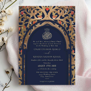 Islamische Navyblaue Mihrab Arabesque Hochzeit Einladung