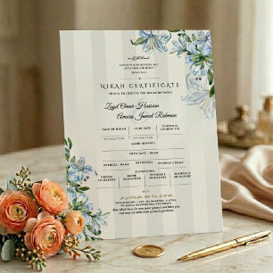 Islamische Nikah-Urkunde Blue Lily Floral