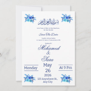 Islamische Save-the-Date-Karte Königlich Blau Aqua Einladung