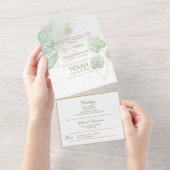 Islamische WEDDING NIKAH WALLIMAH Tropische Blätte All In One Einladung (Abreißen)