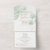 Islamische WEDDING NIKAH WALLIMAH Tropische Blätte All In One Einladung (Innen Boden)