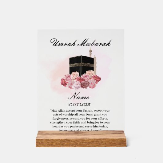 Islamischer Blütenacryl umrah Mubarak Acrylschild (Vorderseite)