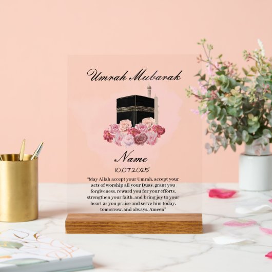Islamischer Blütenacryl umrah Mubarak Acrylschild (Hochzeit)