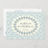 Islamischer Damast Hochzeit Verlobung Blaue Blume Einladung (Vorne/Hinten)
