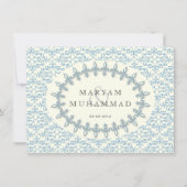 Islamischer Damast Hochzeit Verlobung Blaue Blume Einladung (Vorderseite)