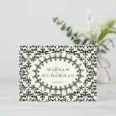Islamischer Damast Hochzeit Verlobung Schwarze Blu Einladung (Stehend Vorderseite)
