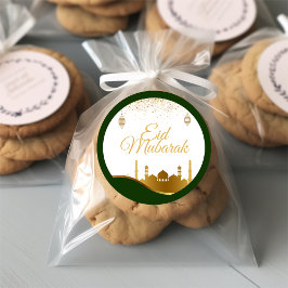 Islamischer Eid-Grußaufkleber – Gold Konfetti Runder Aufkleber