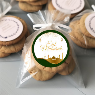 Islamischer Eid-Grußaufkleber – Gold Konfetti Runder Aufkleber
