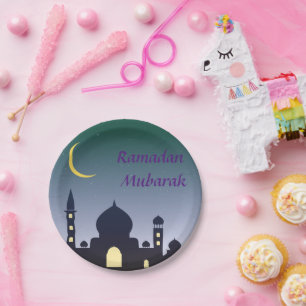 Islamischer Halbmond Ramadan Kareem Typografische Pappteller