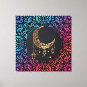 Islamischer Mond und Blumendesign Leinwanddruck
