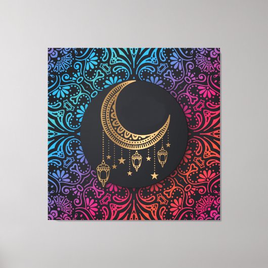 Islamischer Mond und Blumendesign Leinwanddruck (Vorderseite)