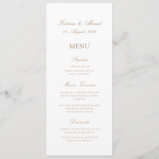 Islamischer Muslim Gold Nikah Wedding Menükarte (Vorderseite)