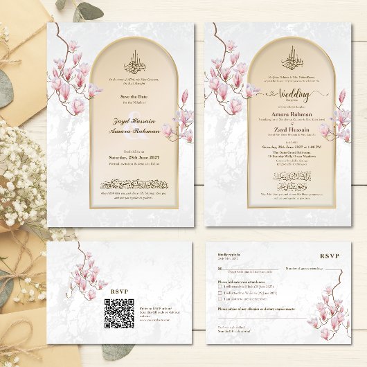 Islamischer Save the Date - Wasserfarben-Magnolien