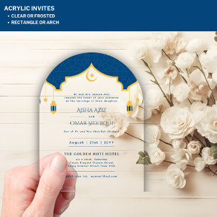 Islamisches Blau Gold Nikah Muslimische Hochzeit E Acryleinladungen