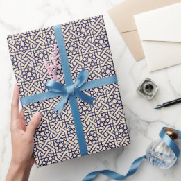 Islamisches Blau-Weiß-Marokkanisches Geometrisches Geschenkpapier