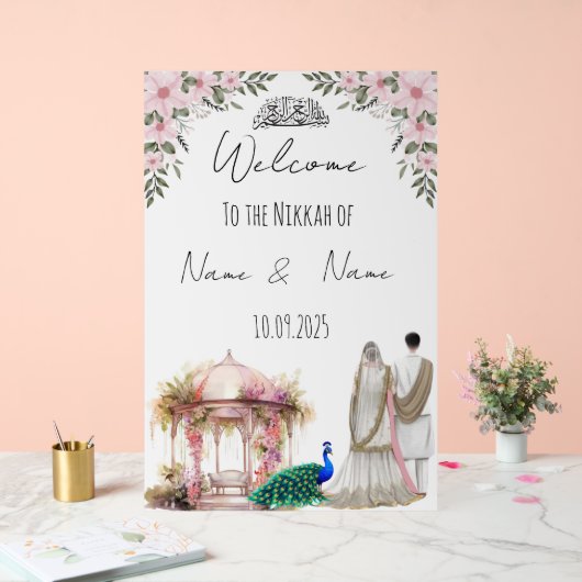 Islamisches Blumenrosa Nikkah Schild. Acrylschild (Hochzeit)