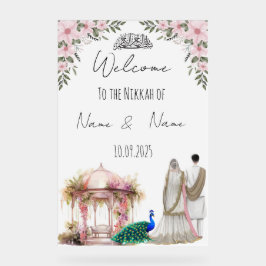 Islamisches Blumenrosa Nikkah Schild. Acrylschild