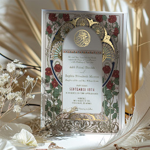 Islamisches Burgund Hochzeit Art Nouveau Mucha Folieneinladung
