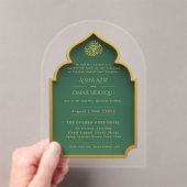 Islamisches Gold-Grüner Nikah Walima-muslimisches  Acryleinladungen (Insitu (Handheld))
