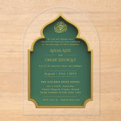 Islamisches Gold-Grüner Nikah Walima-muslimisches  Acryleinladungen (Vorderseite)