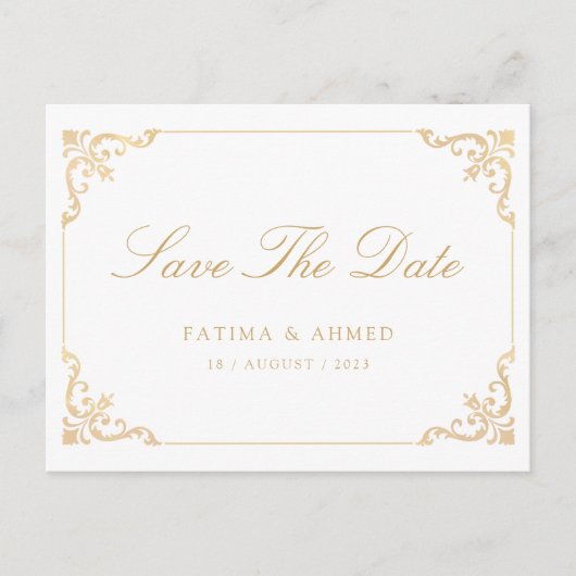 Islamisches Gold Save the Date Ankündigungspostkarte (Vorderseite)