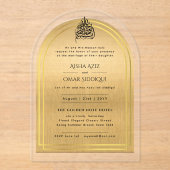 Islamisches Gold Verziert Nikah Walima-muslimische Acryleinladungen (Vorderseite)