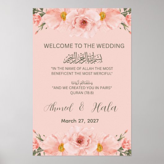 Islamisches Hochzeits-Willkommensschild Blush Pink Poster (Vorne)