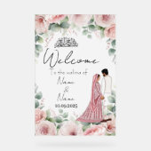 Islamisches Hochzeitsschild mit Blumenrosa Acryl Acrylschild (Vorderseite)