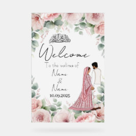 Islamisches Hochzeitsschild mit Blumenrosa Acryl Acrylschild