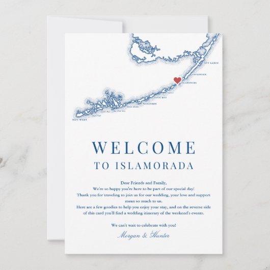 Islamorada FL Navy Blue Wedding Welcome Itinerary Dankeskarte (Vorderseite)