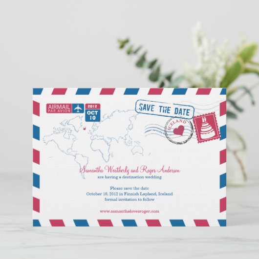 Island Air Mail Wedding Save the Date (Stehend Vorderseite)