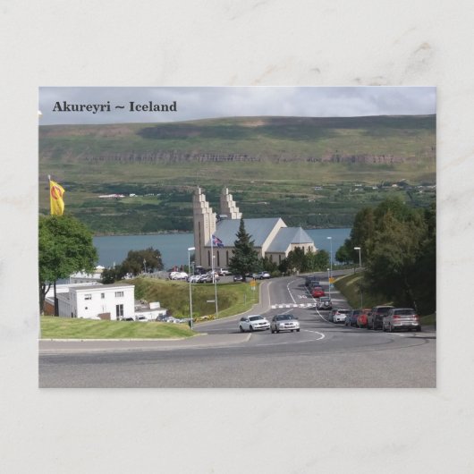 Island, Akureyrarkirkja, Akureyri Postkarte (Vorderseite)