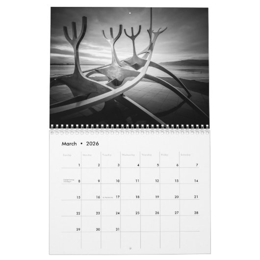 Island B&W Kalender (Mär 2026)