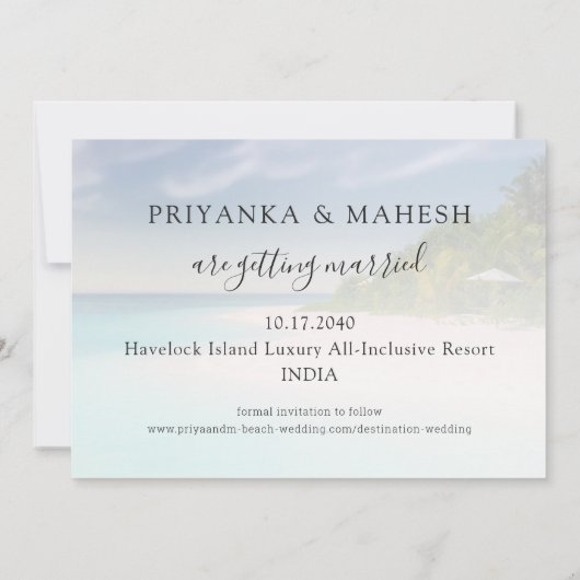 Island Beach Hochzeitsflugzeug Save the Date (Rückseite)