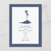 Island Beach Wedding Save the Date - Dunkelblau Ankündigungspostkarte (Vorderseite)