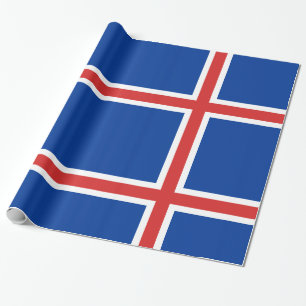 Island Blau mit Rot-Weiß-Linien Geschenkpapier