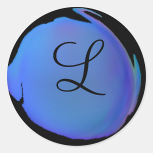 Island Blue Polka Dot Monogram Runder Aufkleber